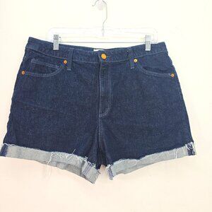 Women's Vintage Midi Dark Indigo Wash Cuffed Shorty Shorts Women's Size 14/32